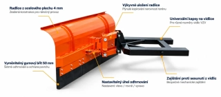 Sněhová radlice na vidlice VZV 2000 mm – s kopírováním terénu